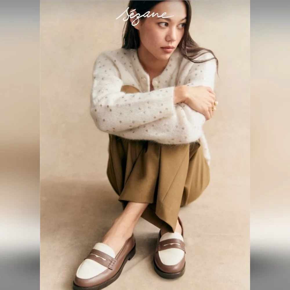 SÉZANE Talitha Kid Mohair Cardigan In Ecru  Champagne Dots NWOT XXS Runs Large - Picture 3 of 13